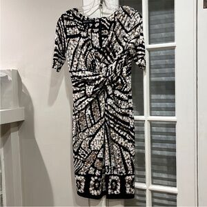 Jones New York Black and White Ruched Midi Dress